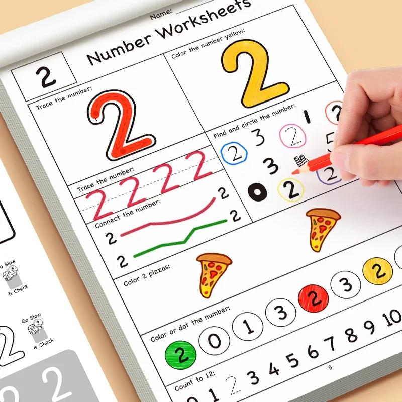 32-Page Illustrated Math Workbook Designed for Interactive Preschool Learning, Featuring Number Tracing 0-12 Practice Book