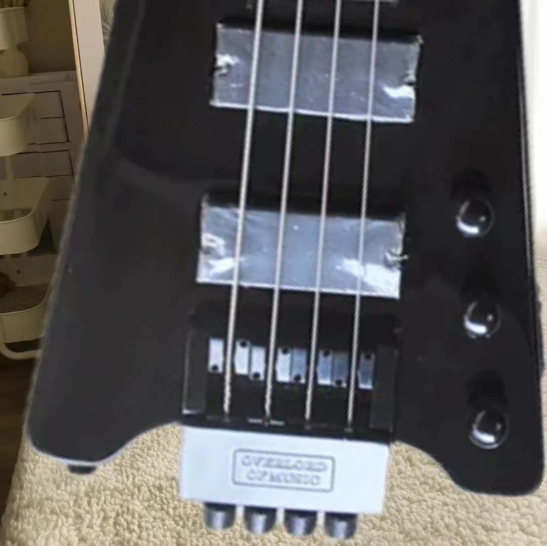 4 Strings Black Headless Electric Bass Guitar