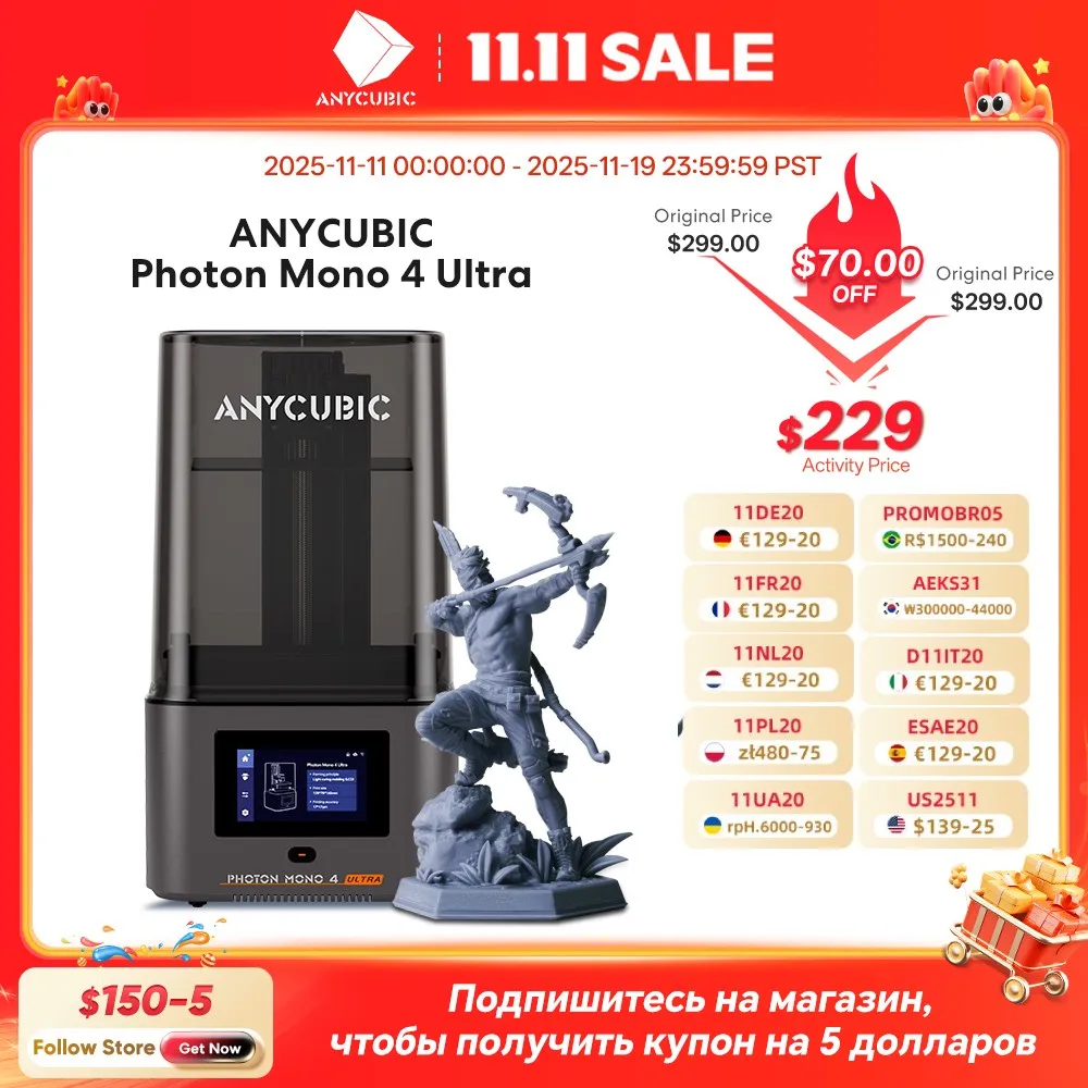 ANYCUBIC Photon Mono 4 Ultra LCD 3D プリンター 7 "10K 高精度 UV 樹脂 3D 印刷 2.2L ビルドボリュームサイズ 236mm*231mm*430mm