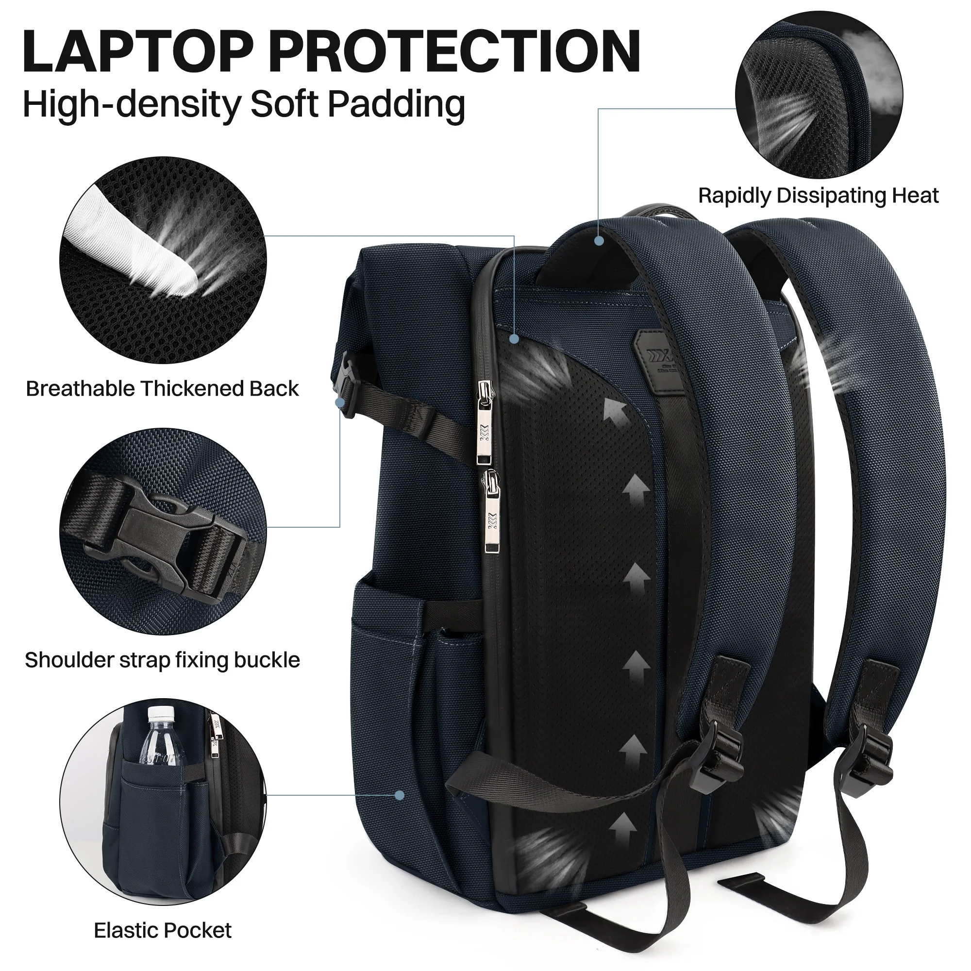 Fashion Roll-Top Backpack for Men Large Capacity Expandable Laptop Bag Leisure Travel Backpack Hiking Camping Bags