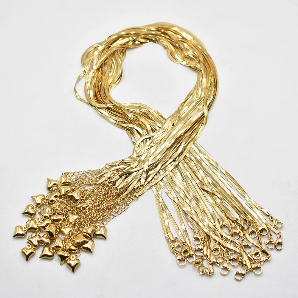 Wholesale 2.5mm gold colour stainless steel Snake Chain Necklace Rope 40cm+5cm Chain Lobster Clasp DIY Jewelry Accessories 20pcs