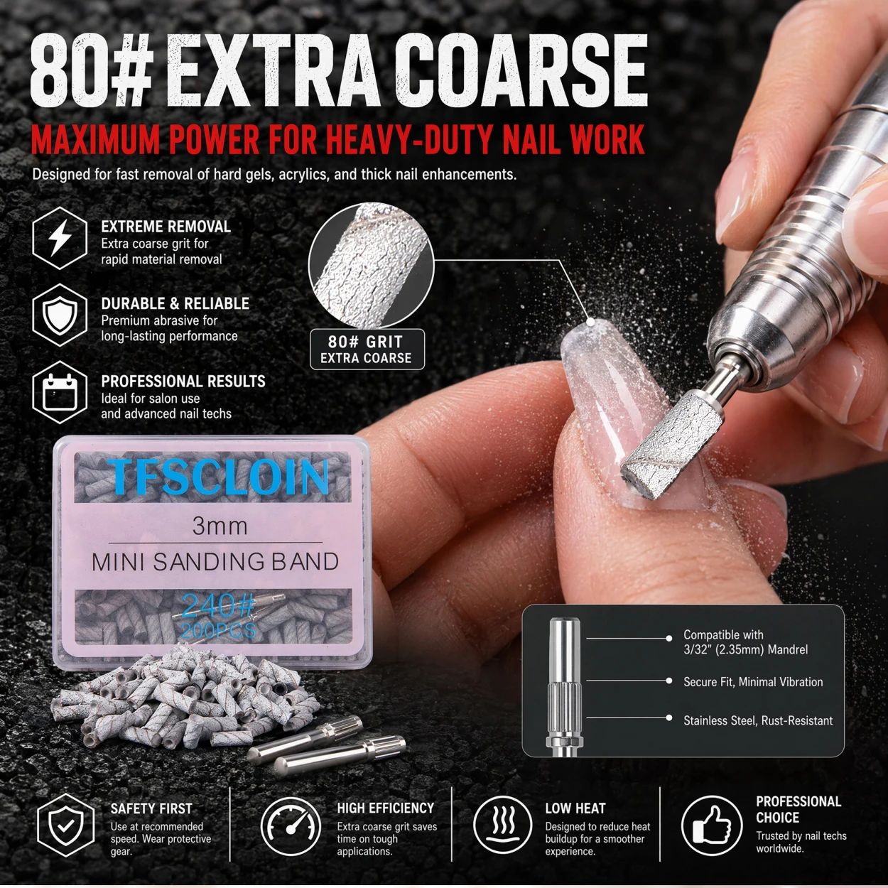 50/100/200Pcs 3mm Small Nail Sanding Bands 80#120#180#240# Grit Sand Ring with Metal Mandrel Bit for Acrylic Gel Nail Polishing
