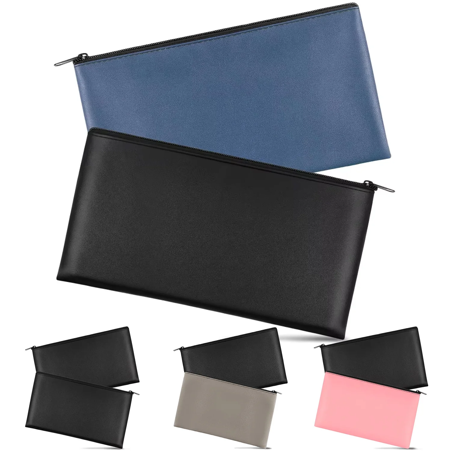 2 Pcs PU Zipper Money Pouch For Cash Bank Book Money Cash Coins Cosmetics Tickets Tools Office Desktop Organization Tools Gift