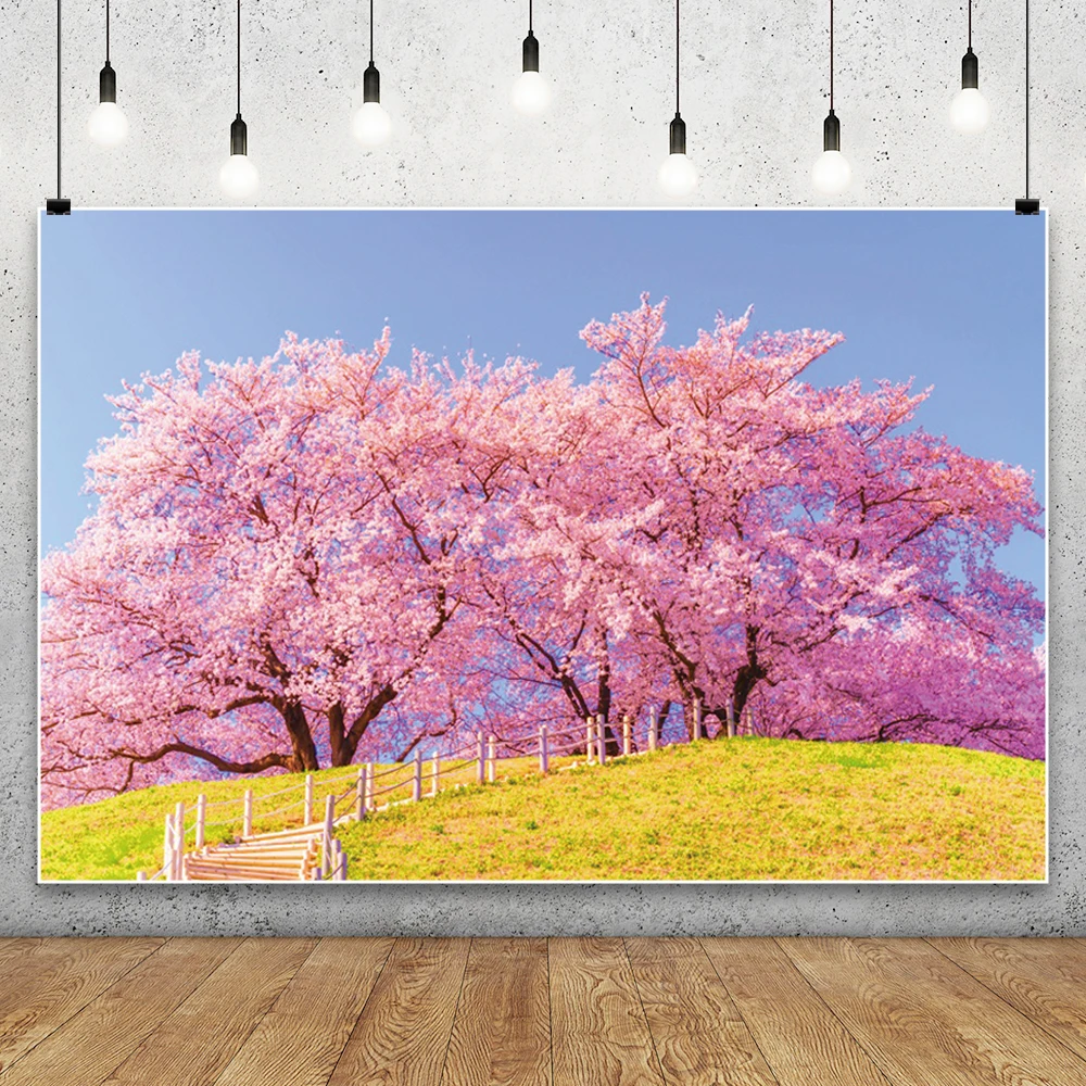 Spring Cherry Blossom Trail Photography Backdrop Natural Landscape Forest Flower Grass Garden Park Portrait Photocall Background