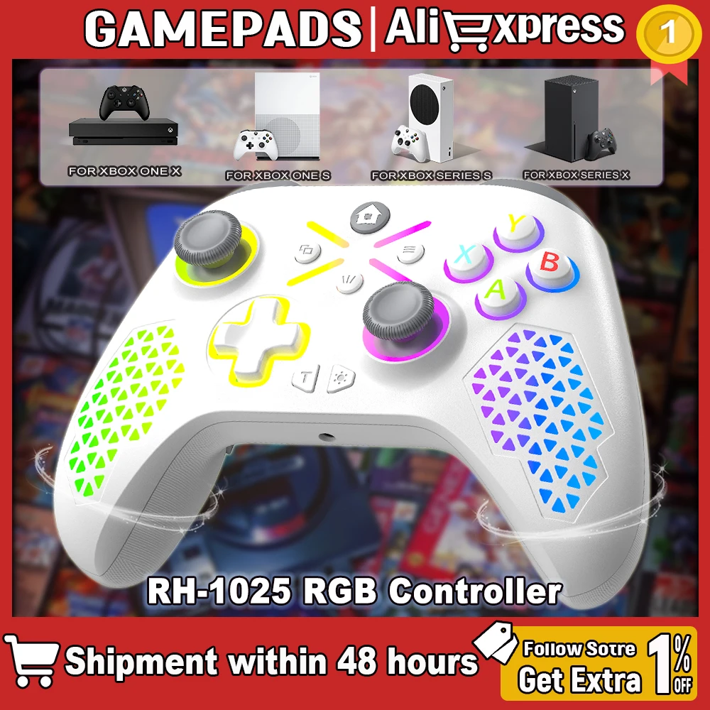 RGB-Beleuchtung für Xbox Series X/Xbox-Controller, Multifunktions-Dual-Vibra, 6-Achsen-Gyro, Präzisionstrigger, kabelloser Gamepad-Controller