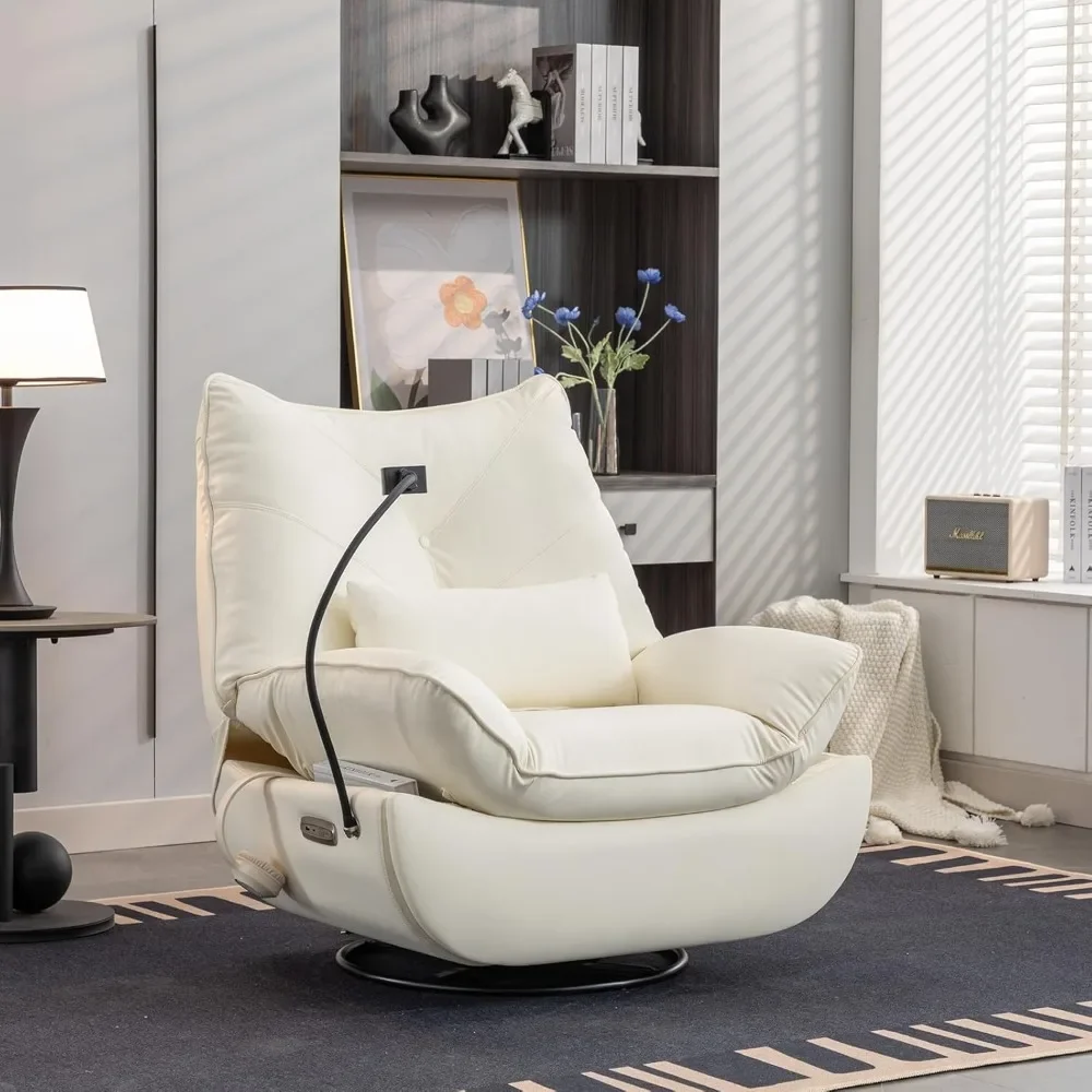 Cadeira reclinável elétrica de grandes dimensões, poltrona reclinável giratória moderna para adultos, chaise lounge de couro sintético com balancim largo de 41,3 ''