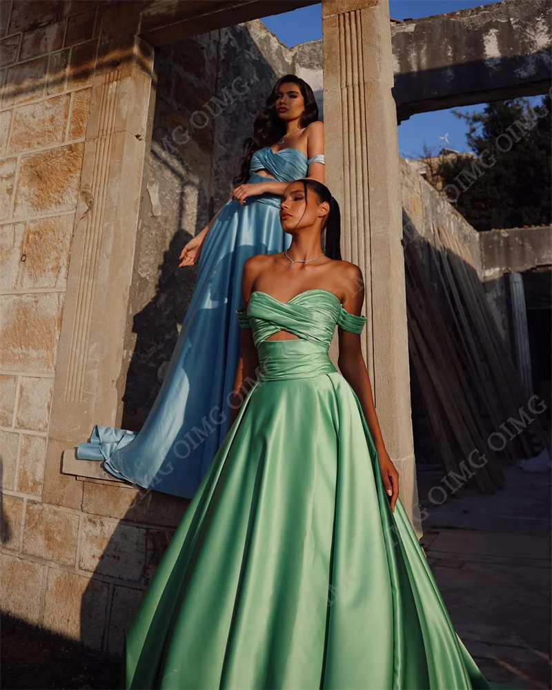 OIMG-Robe de Soirée en Satin Bleu Ciel, Tenue de Bal Longue et Trapèze, pour ixde Mariage