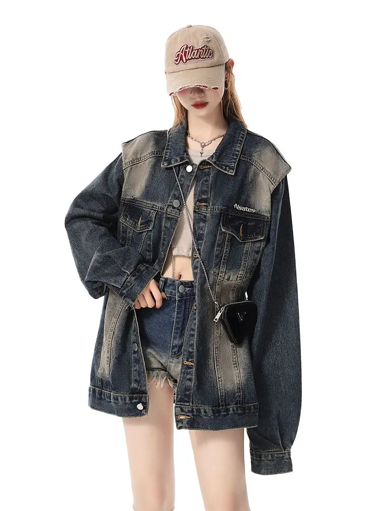 

Женские куртки, элегантный материал, цветной верх, индивидуальный красивый осенний вид, ткань с застежкой на талии, мешковатый праздничный мягкий Y2K