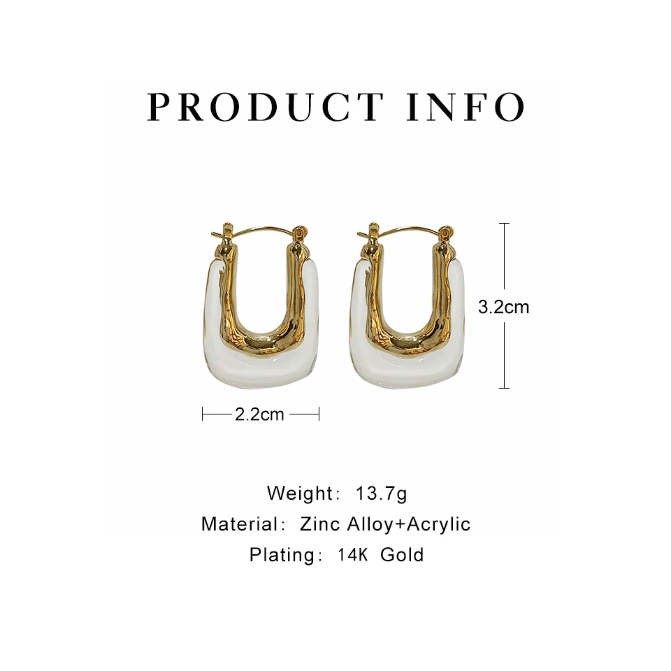 Peri'sBox مبالغ فيها الراتنج الشفاف على شكل حرف U هوب القرط للنساء كبير الاكريليك غير النظامية هندسية خمر Huggie القرط #6