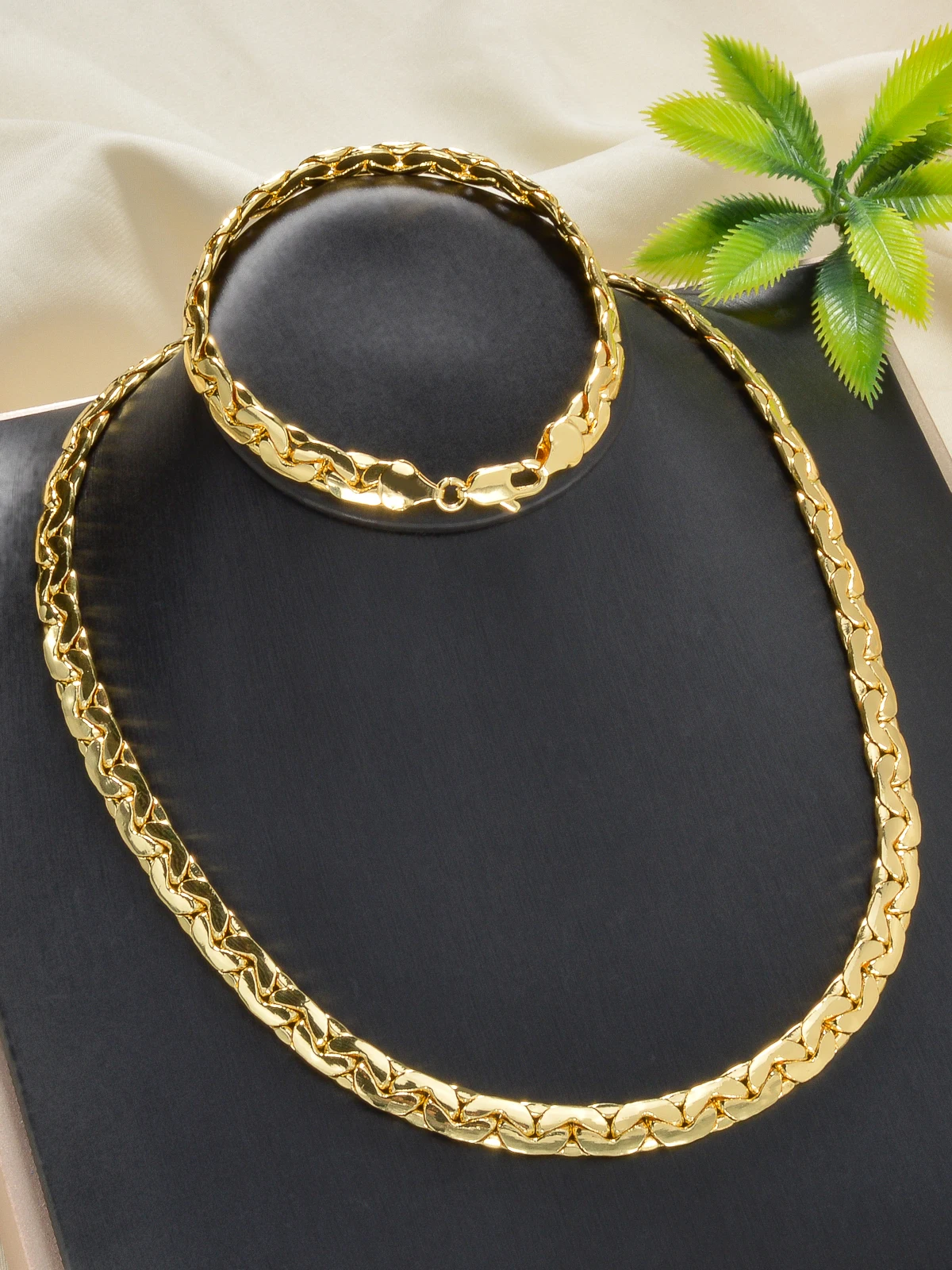 Unisex Cuban Link Chain Necklace Bracelet Set Women Classic Thick Curb Chain Men Jewelry Sets Hip Hop Wear Wedding Party Gift