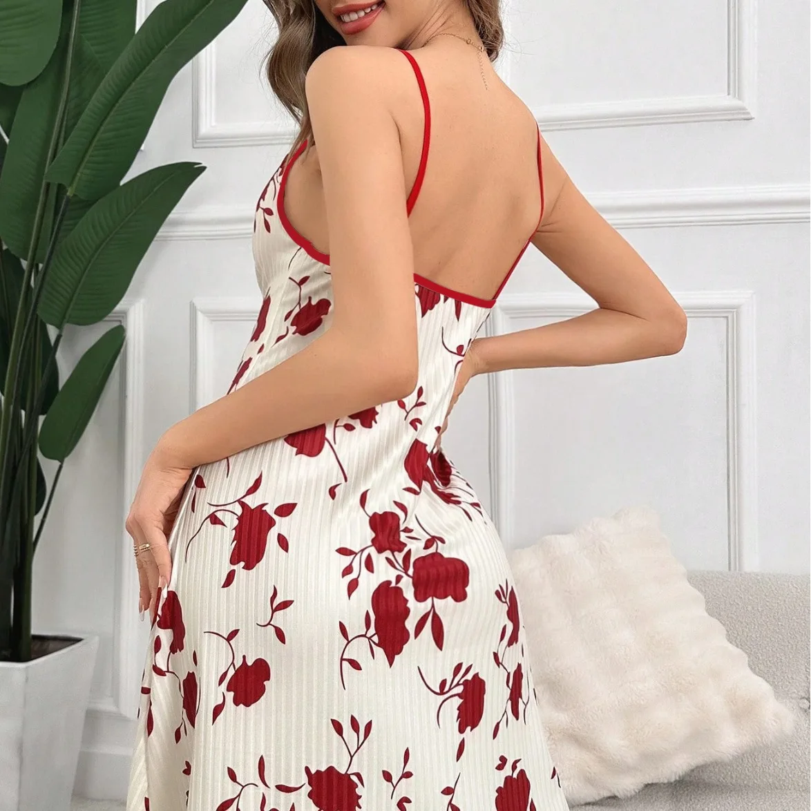 Mimiwang European and American Pajamas Women's Printed Suspenders Loungewear Casual Nightdresses Feminine Dresses Chest Straps