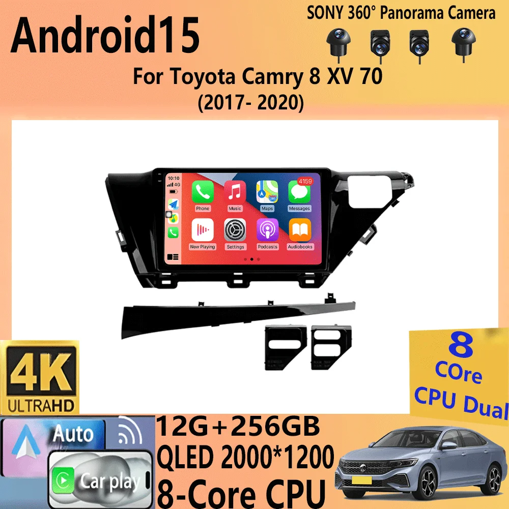 

Car Radio Android 15 Carplay Auto For Toyota Camry 8 XV 70 2017 2018 2019 2020 Multimedia Video Player Navigation GPS Stereo DSP