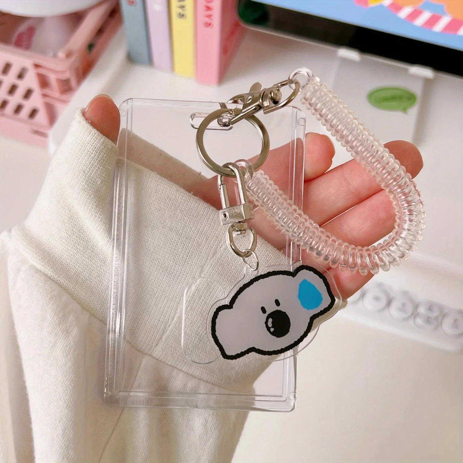 

1 Pcs Transparent Cute Card Case Card Holder DIY Cartoon Pendant Photo Frame Wrist Coil Keychain Key Wrist Coil