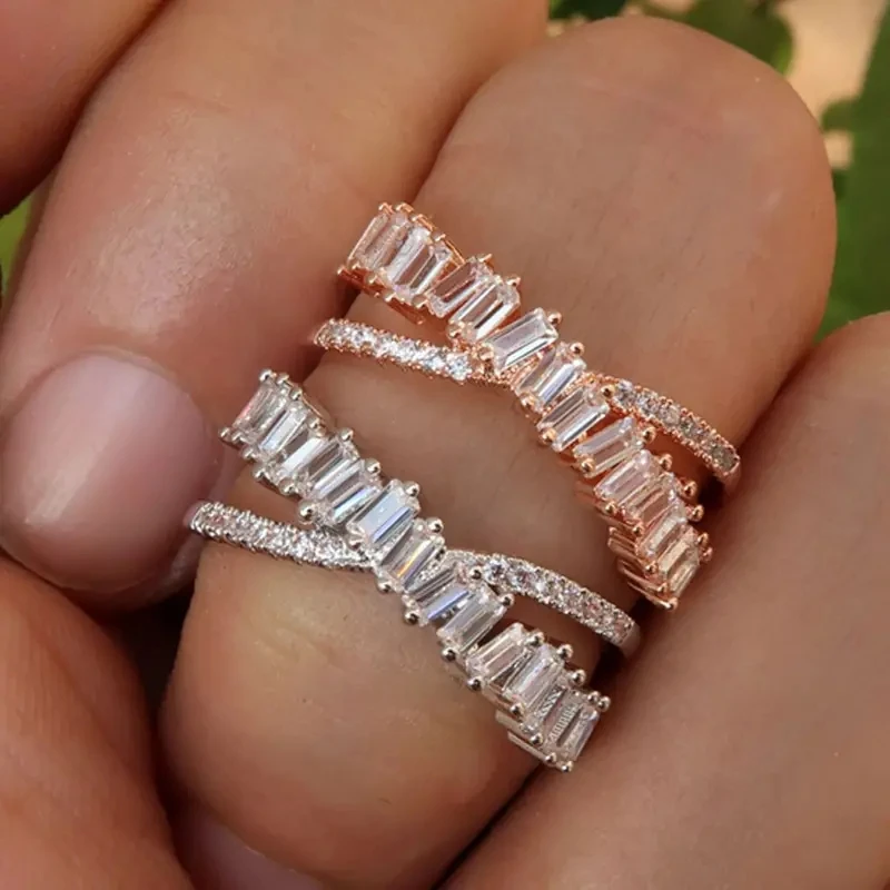 Huitan-anillos de boda con forma de cruz para mujer, piedras deslumbrantes, pavimentadas, exquisitas, versátiles, accesorios femeninos, joyería