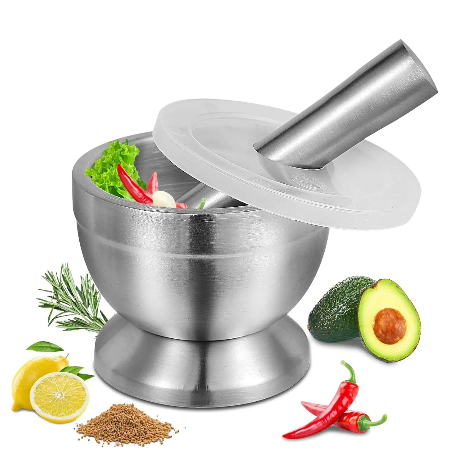 

18/8 Stainless Steel Mortar and Pestle Set with Non-Slip Base for Spice, Herb, Garlic, Pill Crushing, Easy Clean