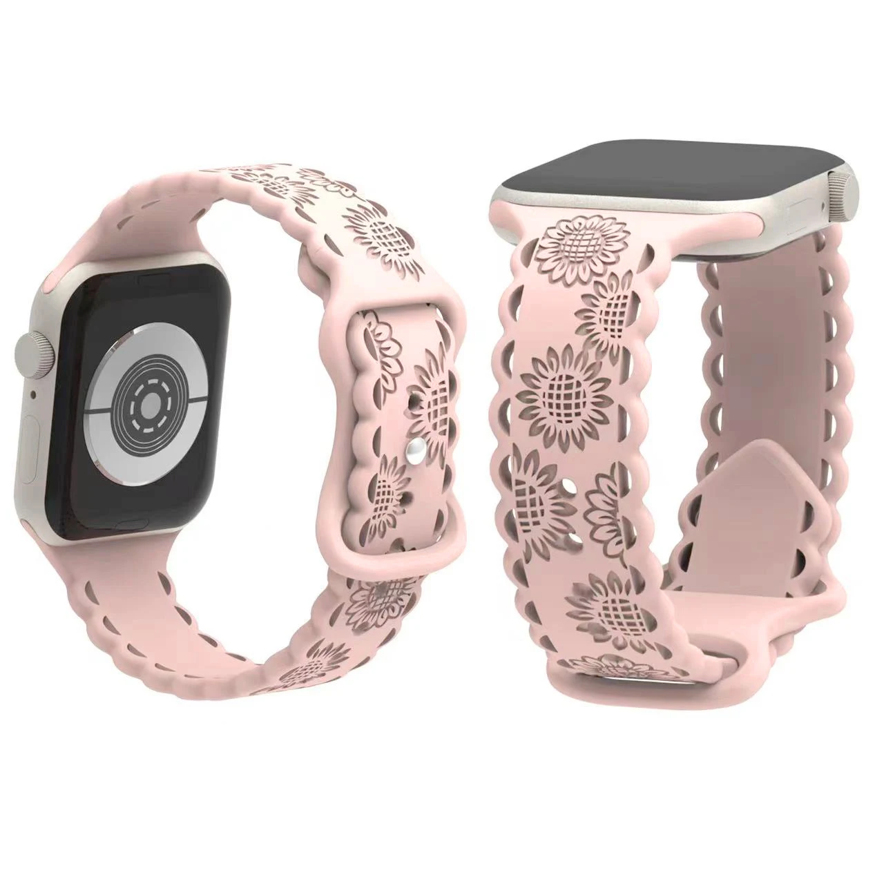 Women Silicone Band for Apple Watch 3 4 5 6 40mm 41mm 42mm 44mm 45mm 38mm Sunflower Girls Strap for iWatch Series 9 8 7 Ultra