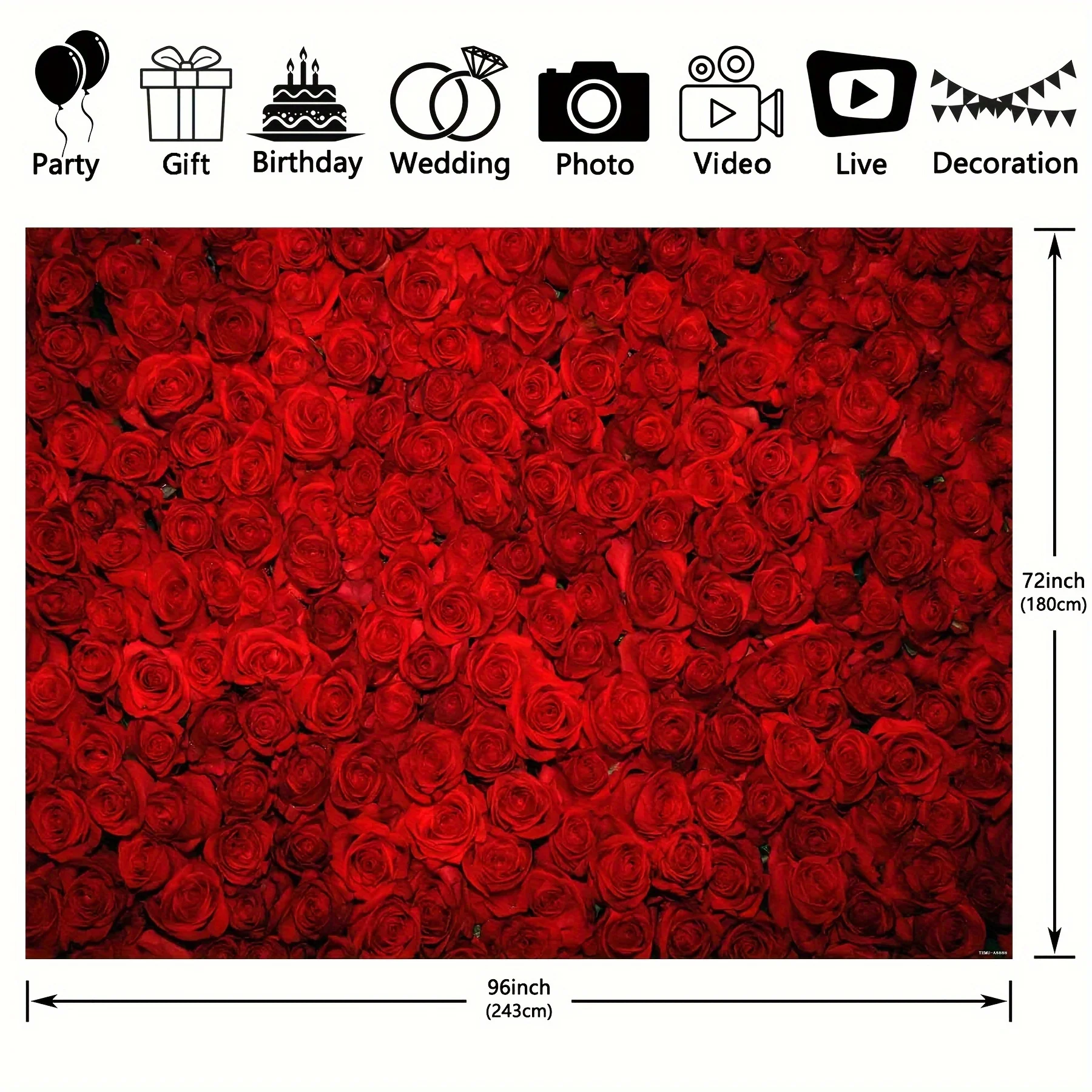 Red Rose Polyester photo background, floral rose wall Valentine\'s Day Mother\'s Day party photo background tapestry