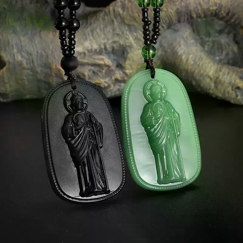 Exquisite Buddhist Imitation Jade Pendant Necklace For Men Women Religious Personality Amulet Buddha Necklace Accessories Gift