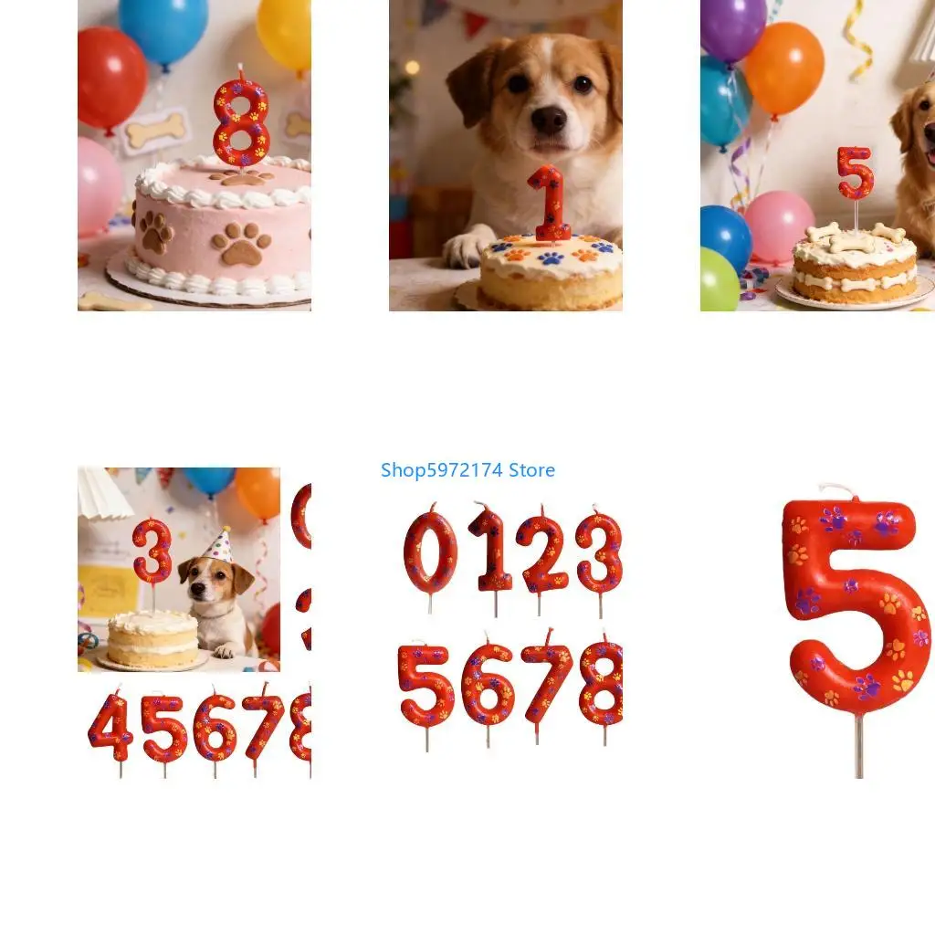 Y3NB Funny Dog Paws Print Birthday Numeral Theme For Pet Lover Party Decors