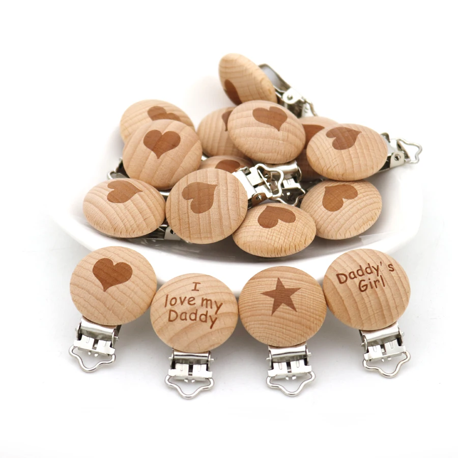 Wholesale beech wood pacifier clip paci clips natural wood three breath hold baby toy holder