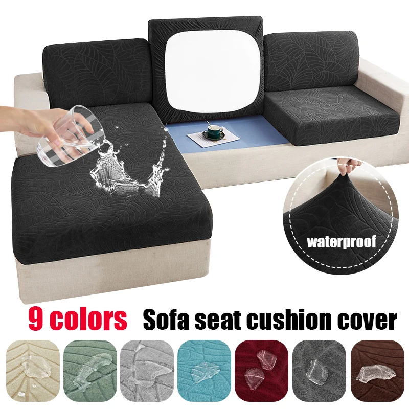 Jacquard Water Resistant Seat Cushion Cover Elastic Grey Sofa Cover for Living Room Furniture Protector for Pets Kids Removable