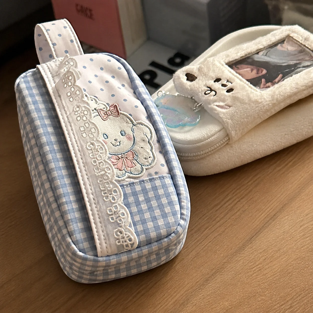 Cotton Cosmetic Bag Cotton Stationery Storage Bag Handle Makeup Bag Multi-Function Portable Storage Pouch For Travel Earphones