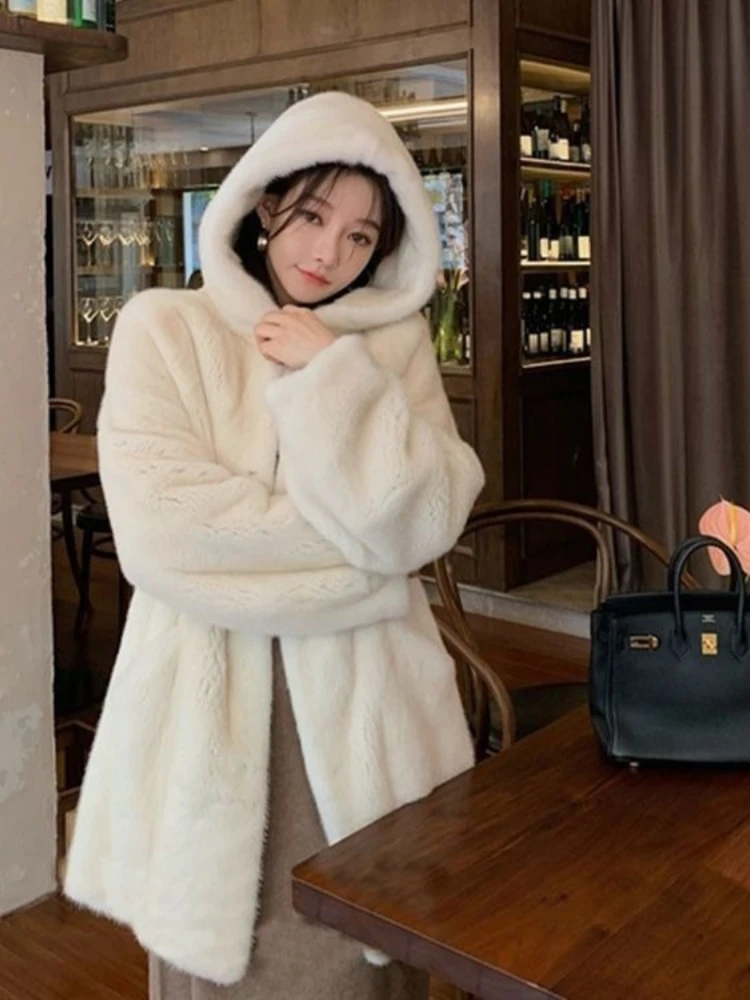 

Faux Mink Fur Coat Women's Winter Warm Hooded Longline Jacket Thick Fluffy Oversized Fur Coat Fashion Fall Winter Outerwear