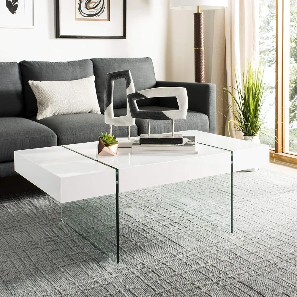 Branco e vidro perna Coffee Table, Home