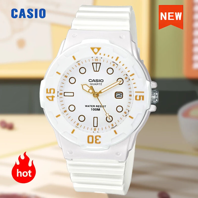 ساعة كاسيو للرجال بمينا أبيض صغير، مقاومة للماء يوميًا، طراز بسيط، ساعة كوارتز ملونة للطلاب