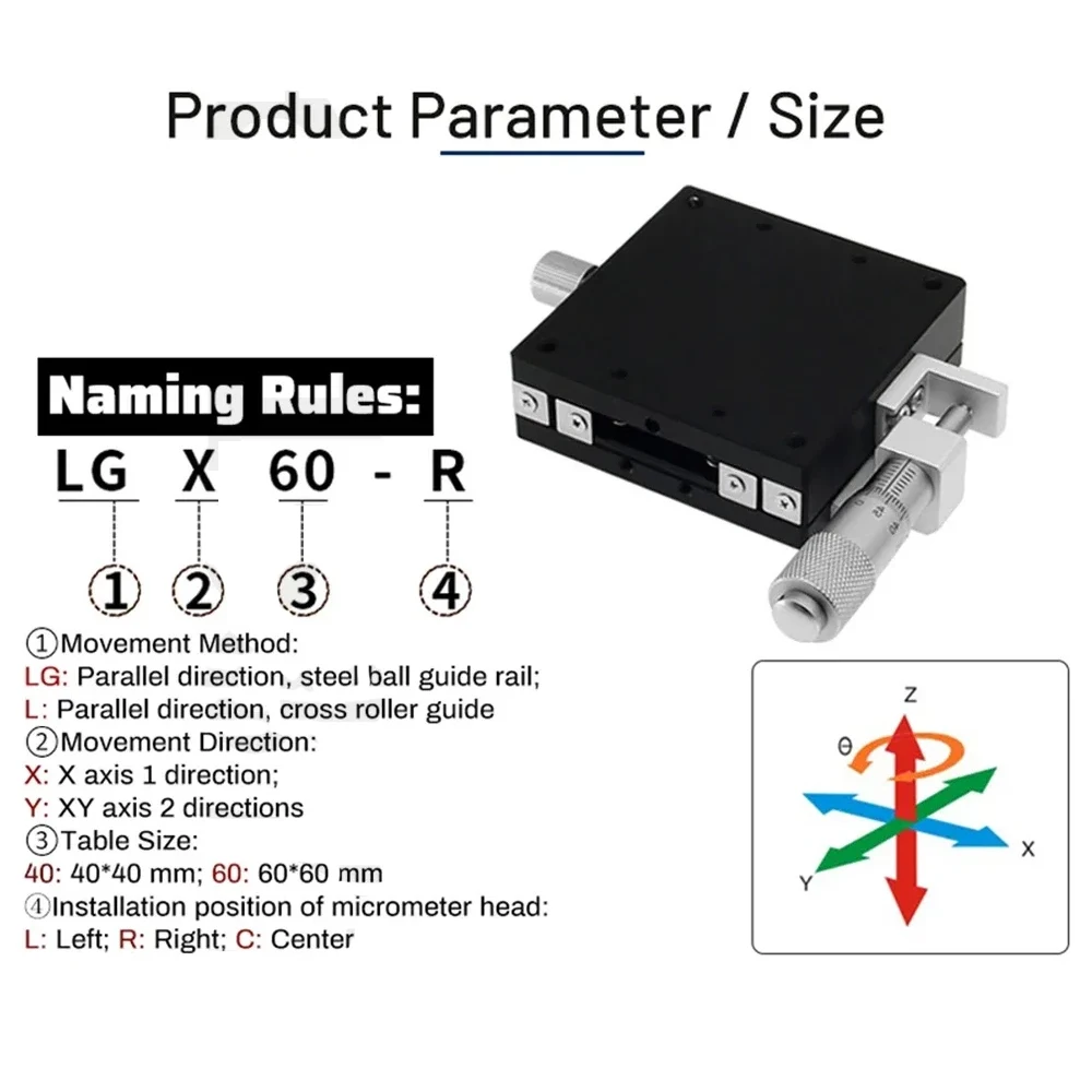 X Axis 40/60mm Mini Manual Optical Displacement Platform Micrometer Linear Guides High Precision Adjustable Sliding Stage LGX40