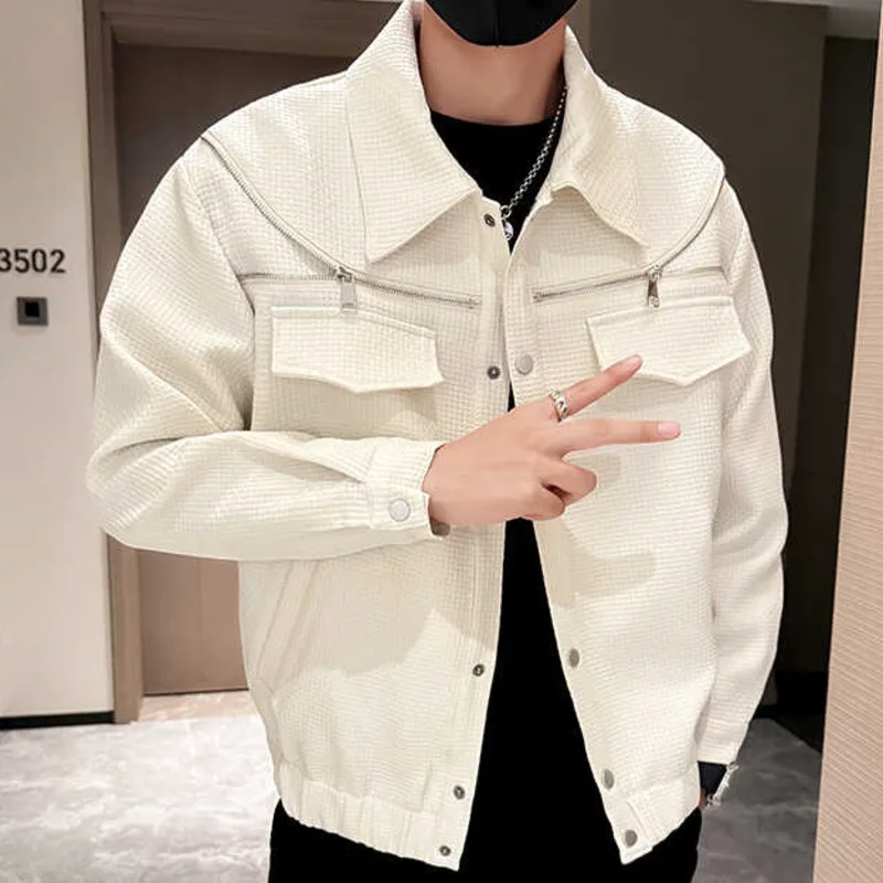 Black White Mens Spring Fall Jacket Solid Color Korean Vintage Bomber Jacket Men Jaqueta Masculina Club Outfit Men Bomber Jacket