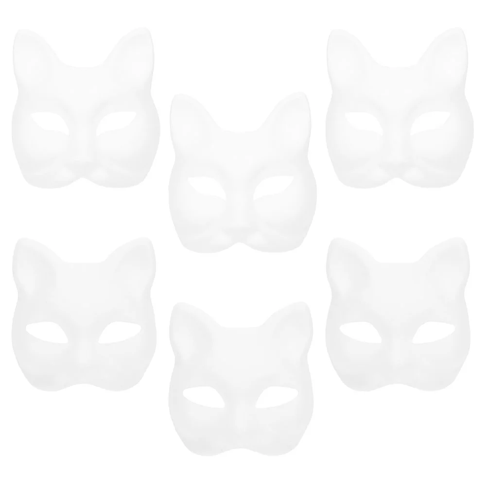 

6 Pcs Hand Painted Mask DIY White Paper Masks Halloween Fox Pulp Blank For Painting Masquerade Party Decor Man Apparel