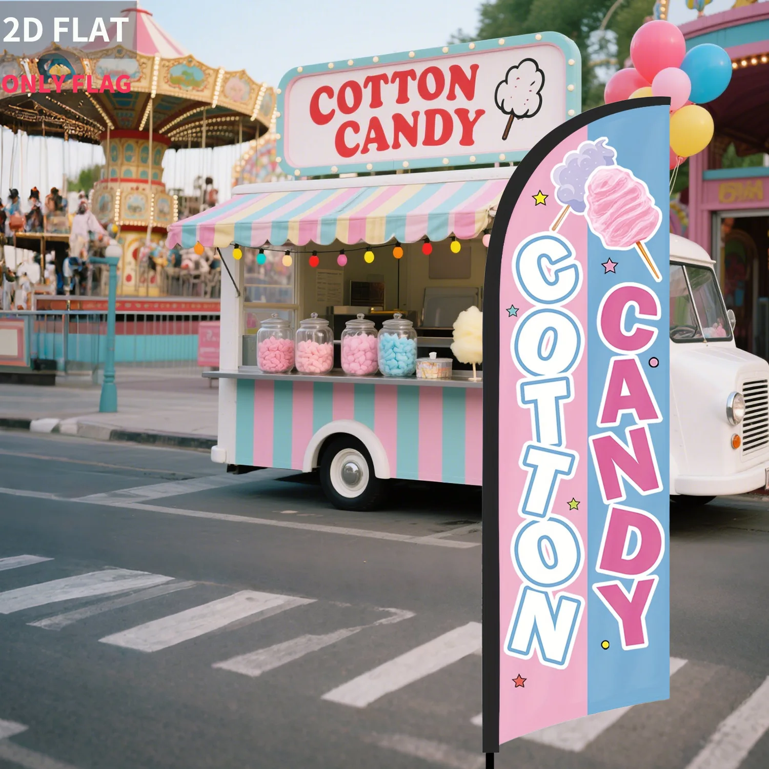 

[2D FLAT Feather Flag] Cotton Candy Outdoor Feather Flag | Single Side Durable Polyester Business Sign for Truck Store Displays