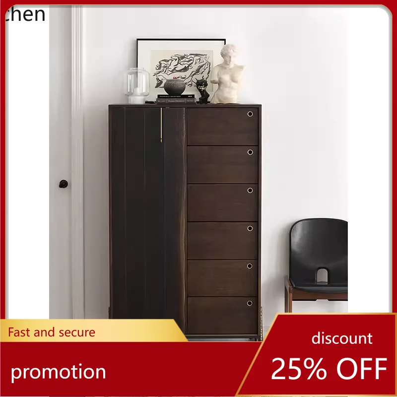 

HXL Nordic solid wood chest cabinet multi-functional storage floor drawer storage cabinet sliding door oak dining side cabinet