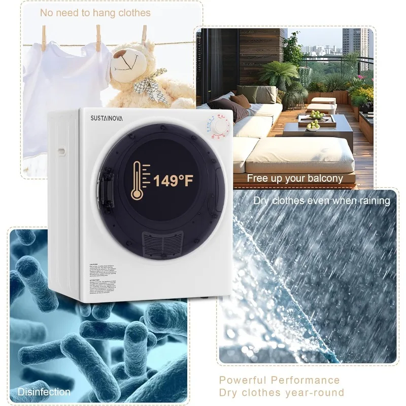 مجفف غسيل، مجففات ملابس من الفولاذ المقاوم للصدأ ذات تحميل أمامي 2.6 قدم مكعب مع أنبوب عادم، 1400 وات، لوحة تحكم بأربعة وظائف #5