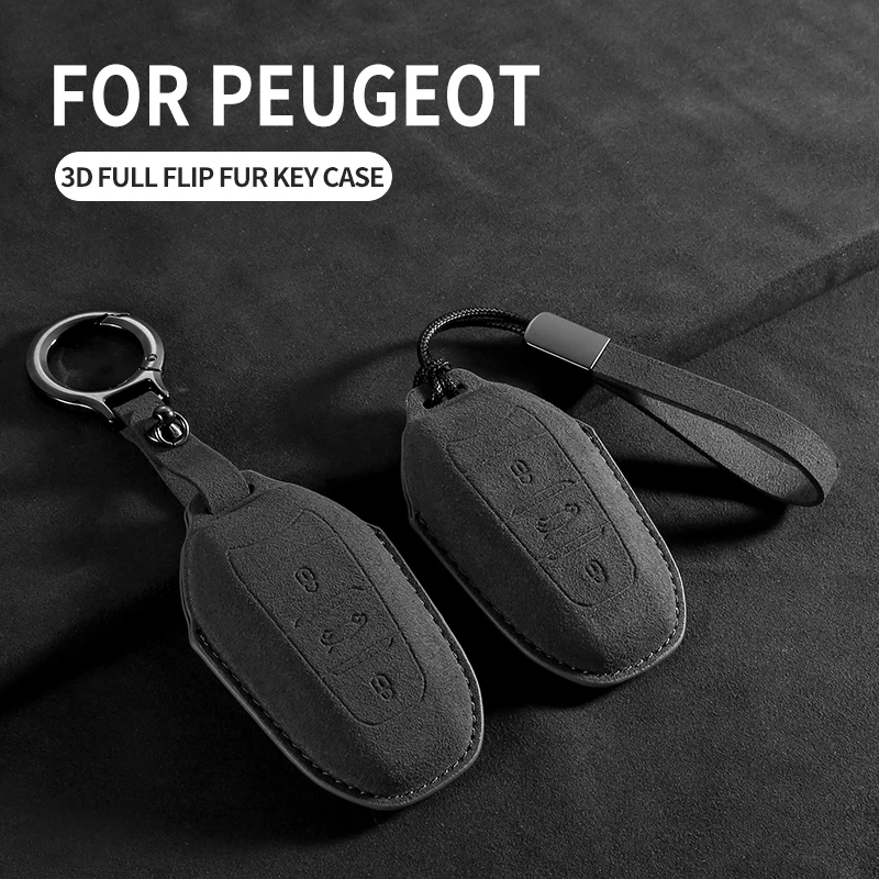 Car Key Case Cover Keyring For Peugeot 308 408 508 2008 3008 4008 5008 Car Keychain Fob Protected Suede Anti-scratch Accessories