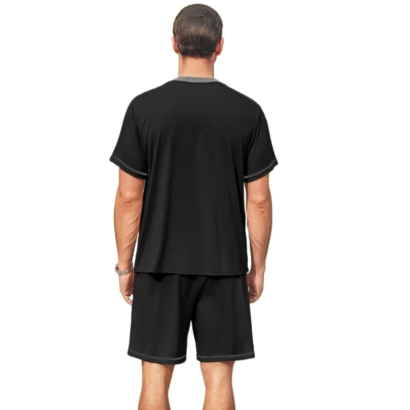 Men's Summer Casual Short Sleeve Shorts 2-Piece Set, Color Block Sportswear, Lightweight Athletic Outfit, Quick-Dry Gym Clothes