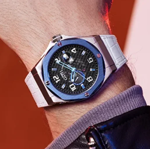 BONEST GATTI Men Automatic Watch 47mm Mechanical Wristwatch Skeleton Dial Waterproof Sapphire Mirror 24 Hours Date