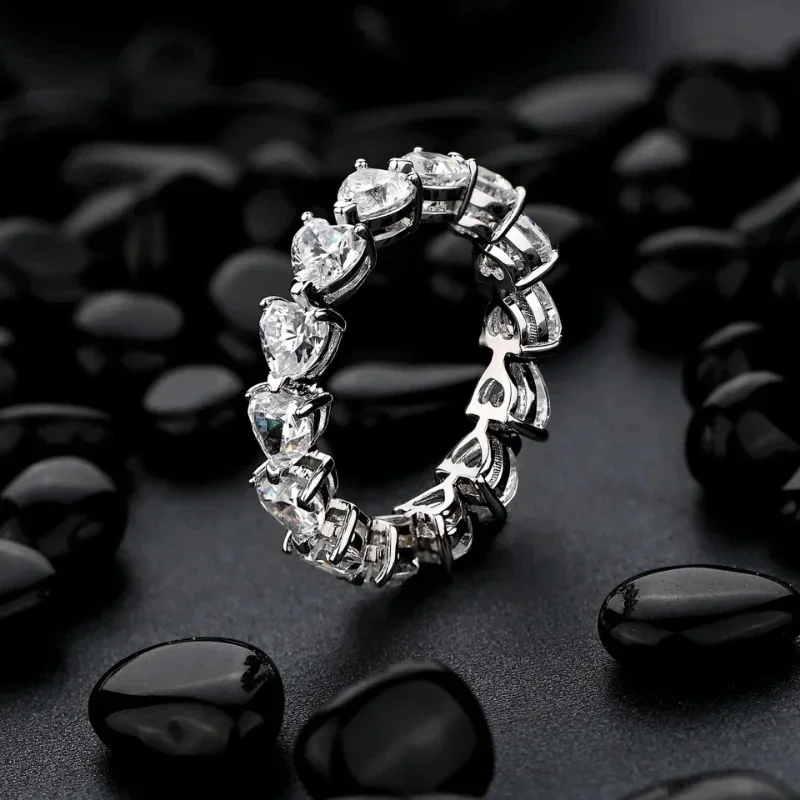NKHOG Full Moissanite 4*4mm Heart Cut Ring S925 Silver Plated 18k Gold Women Eternity Rings Gifts Wedding Bands Fine Jewelry GRA