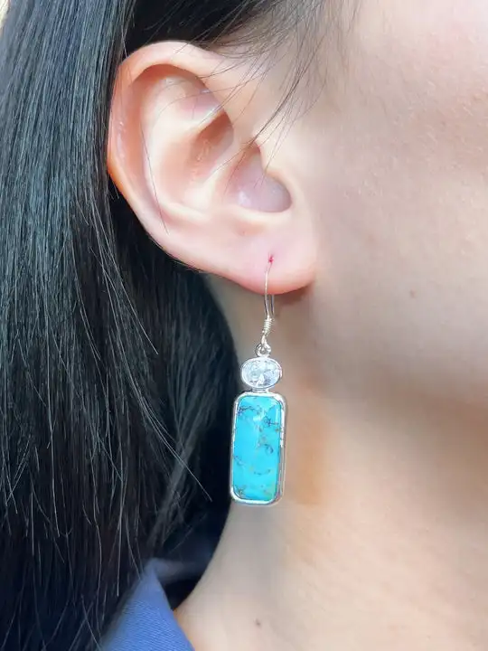 Fashion Rectangle Turquoise CZ Drop Earrings Jewelry for Women