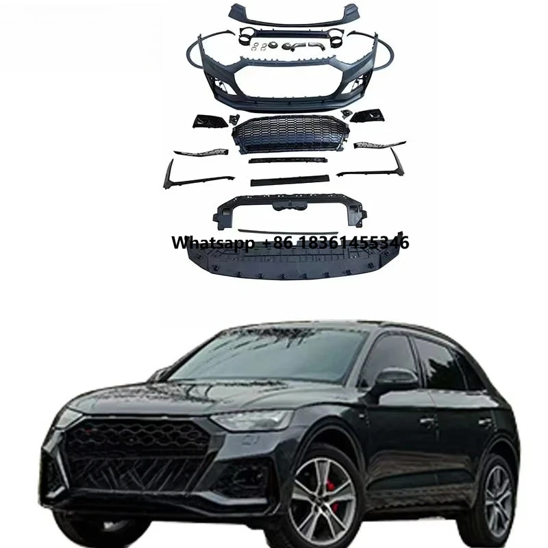 

Front Bumper Grille Diffuser With Exhaust Tips 2021-2023 Car Bumper Q5 Upgrade RS5 Body Kits
