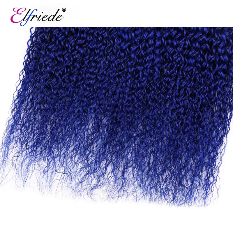 Elfriede 1B/Blue Kinky Curly Ombre Colore Human Hair Bundles 100% Human Hair Extensions 3/4 Bundle Deals Human Hair Sew In Wefts