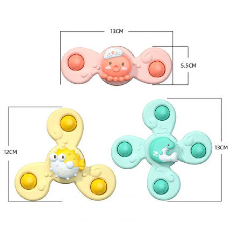 3 pz/set giocattoli da bagno per bambini divertente ventosa da bagno Spinner ventosa sonagli per cartoni animati agitarsi giocattoli educativi per