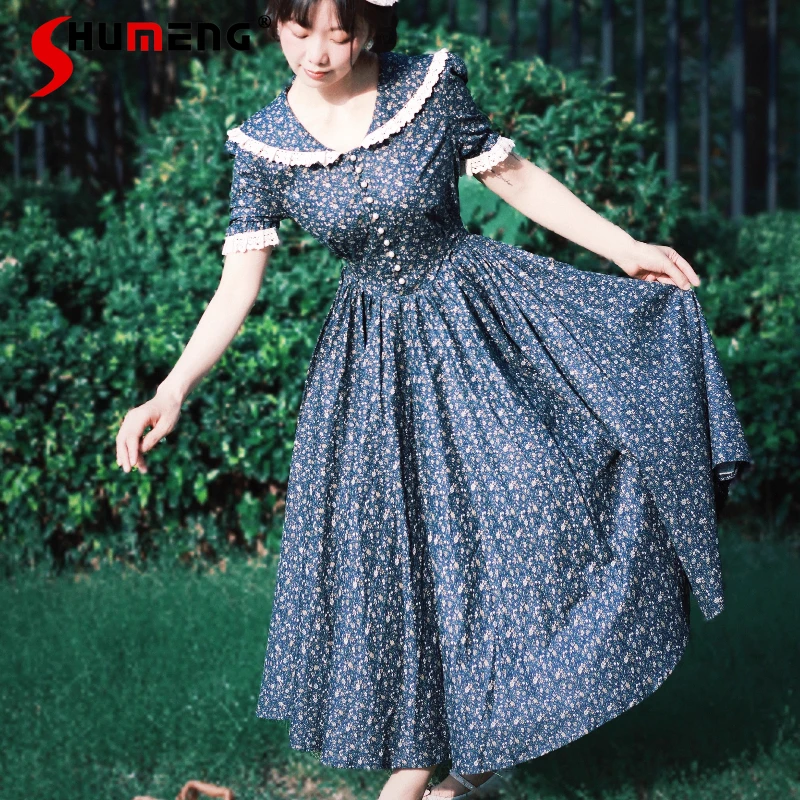 

Original French Elegant Retro Cla Princess Tea Party Dresses Op Spring Summer Women's Slim Fit Short Sleeve Lolita Long Dress