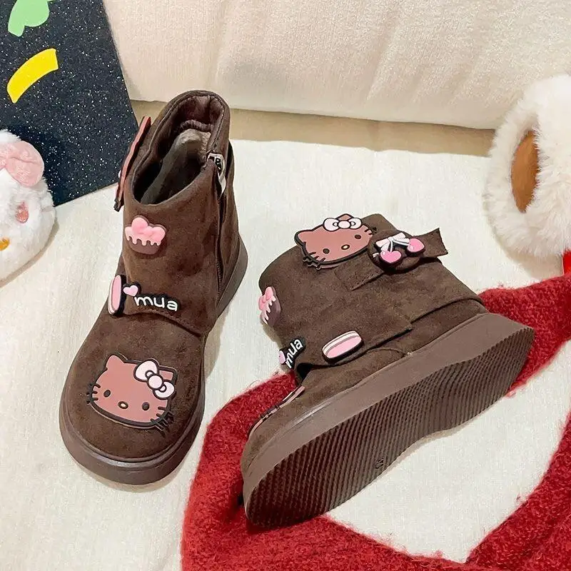 

Зимняя обувь Hello Kitty Sanrio для девочек, детская хлопковая обувь, детские ботинки для девочек, зимние кроссовки с героями мультфильмов, повседневная обувь