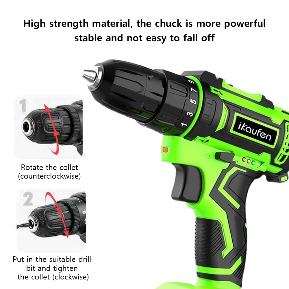 21V Household Power Tools Lithium Battery Rechargeable Cordless Drill Multifunction Screwdriver with Display and Impact Function