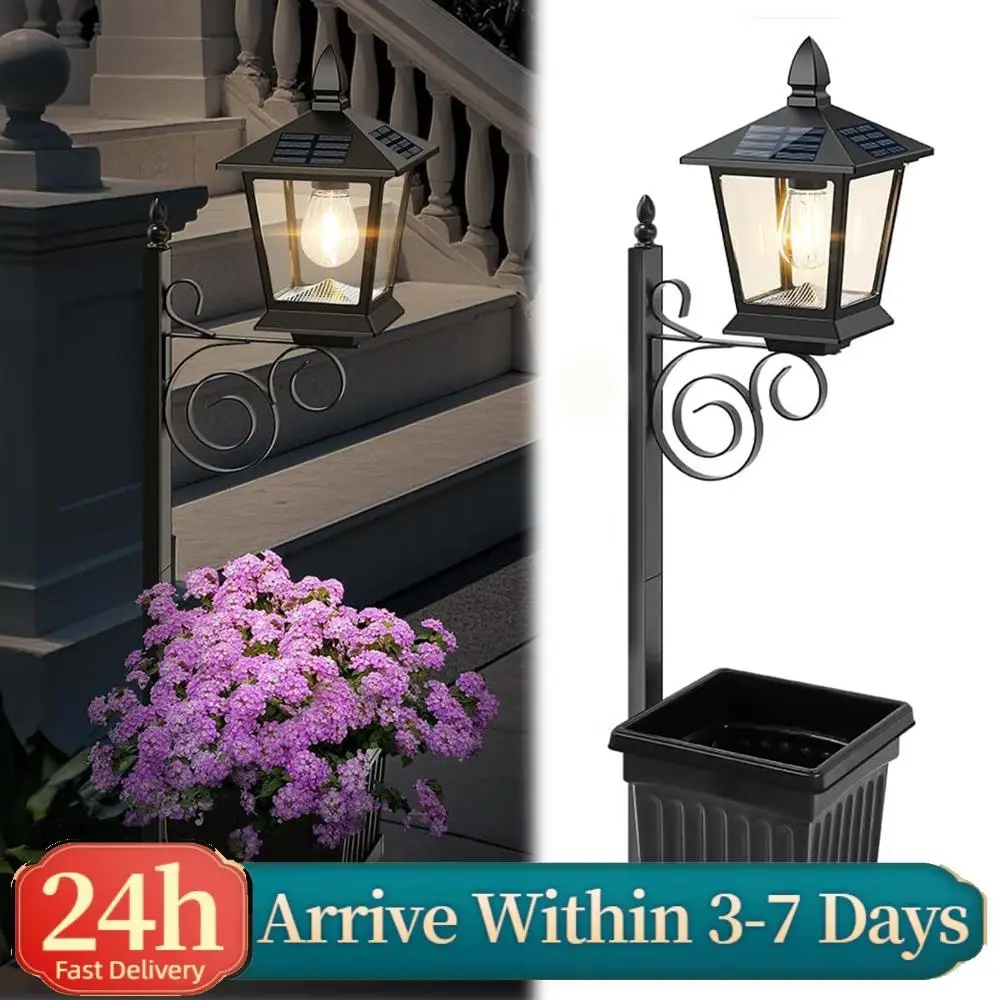 

2-in-1 Solar Planter Lamp Waterproof IP54 Vintage Solar Porch Light Auto On/off Sensor for Garden & Patio (No Flowers Included)