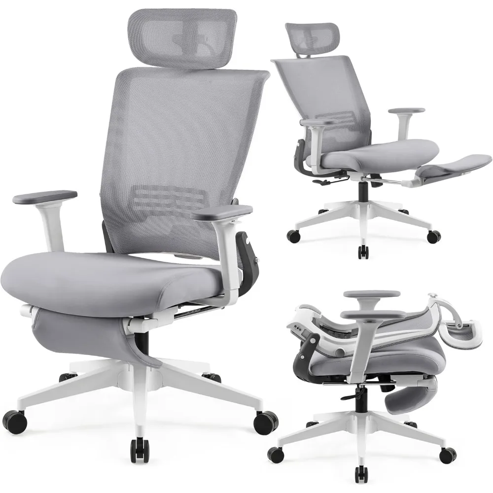 

Foldable Office Chair with Foot Rest, Ergonomic Office Chair with Adjustable Lumbar Support, Headrest, Armrest, Home Office Desk