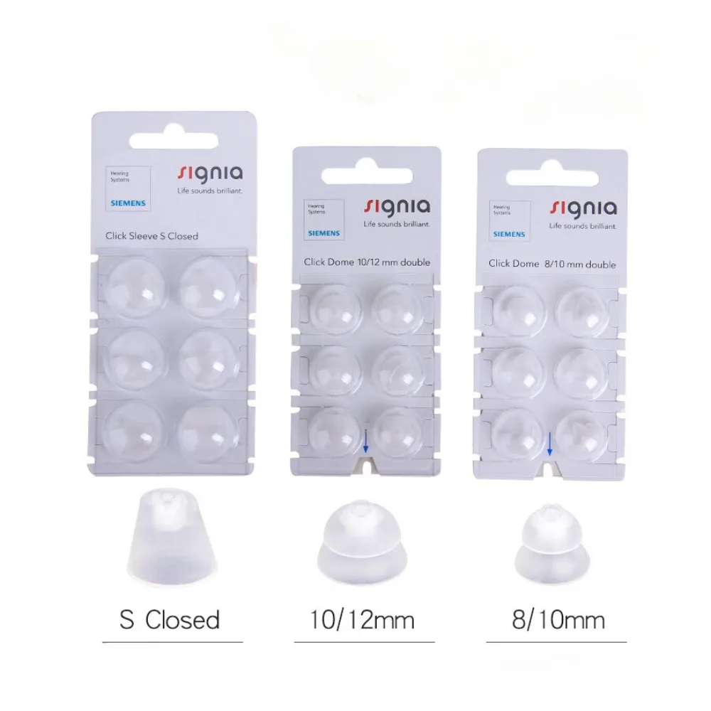 6Pcs Signia Click Connexx Sleeve Silicone Ear Domes Double Closed for Siemens Rexton CIC ITC RIC Model Hearing Aid Accessories