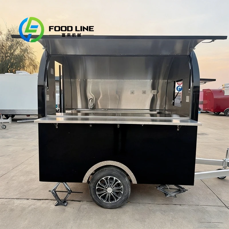 Stainless Steel Mobile Food Trailer Catering Cart 2 Wheel 2 Compartment Sink Built In Power Ice Cream Truck Customized
